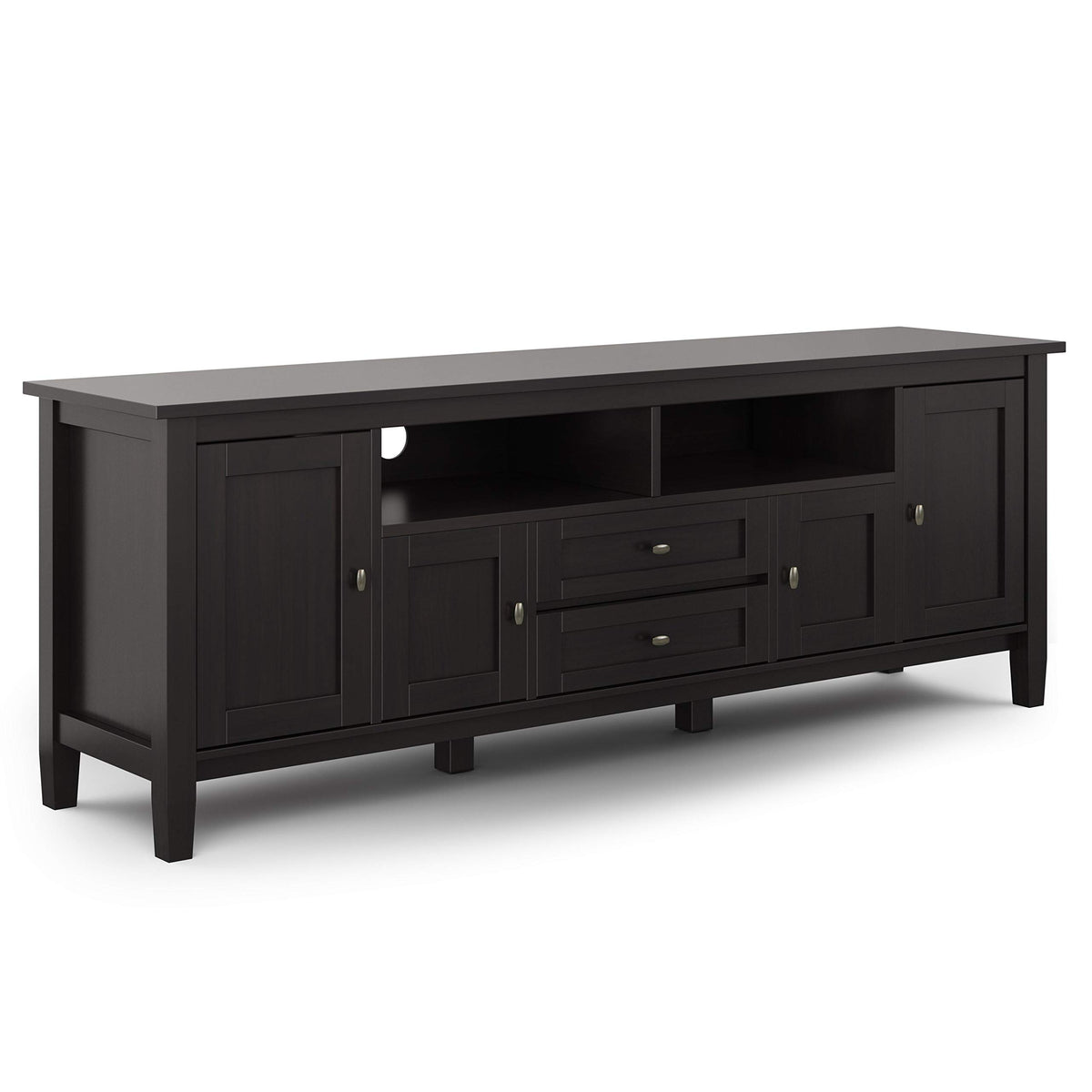 Simplihome Warm Shaker Solid Wood 72 Inch Wide Transitional Tv Media Stand In Hickory Brown For Tvs Up To 80 Inches For The Livi