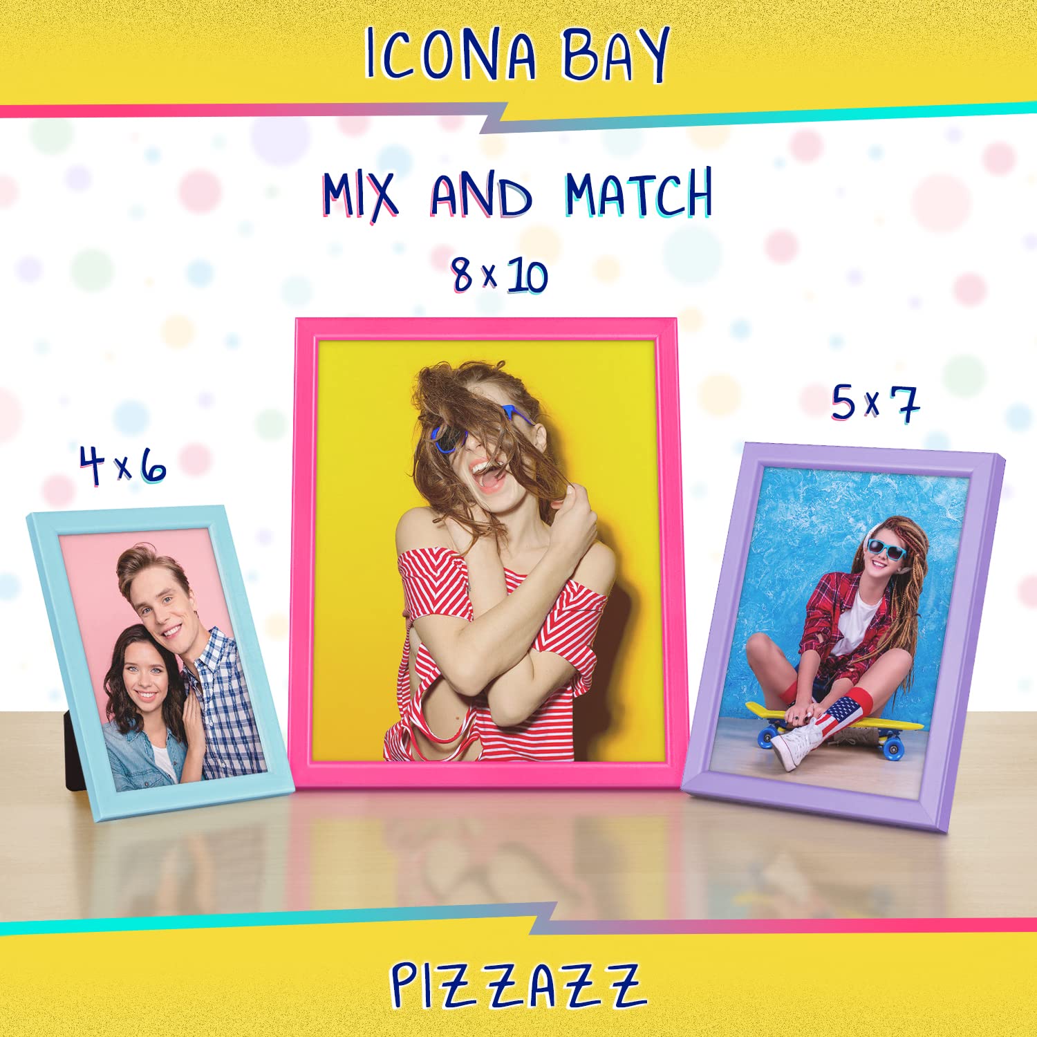 Icona Bay 8X10 Picture Frames (Pink, 3 Pack), Colored Solid Wood Scandinavian Style Frames For Photo, Pizzazz Collection