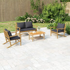 vidaXL Bamboo 4-Piece Patio Lounge Set with Cushions - Rustic Outdoor Furniture Set - Includes Coffee Table, Bench, Garden Chairs - Flexibility and Strength