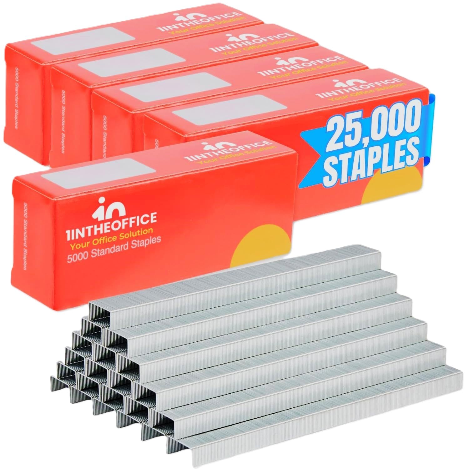 1Intheoffice Standard Staples, Staples For Stapler, Replacement Staples Refill, 1/4' Leg Length, 25000 Staples/Box