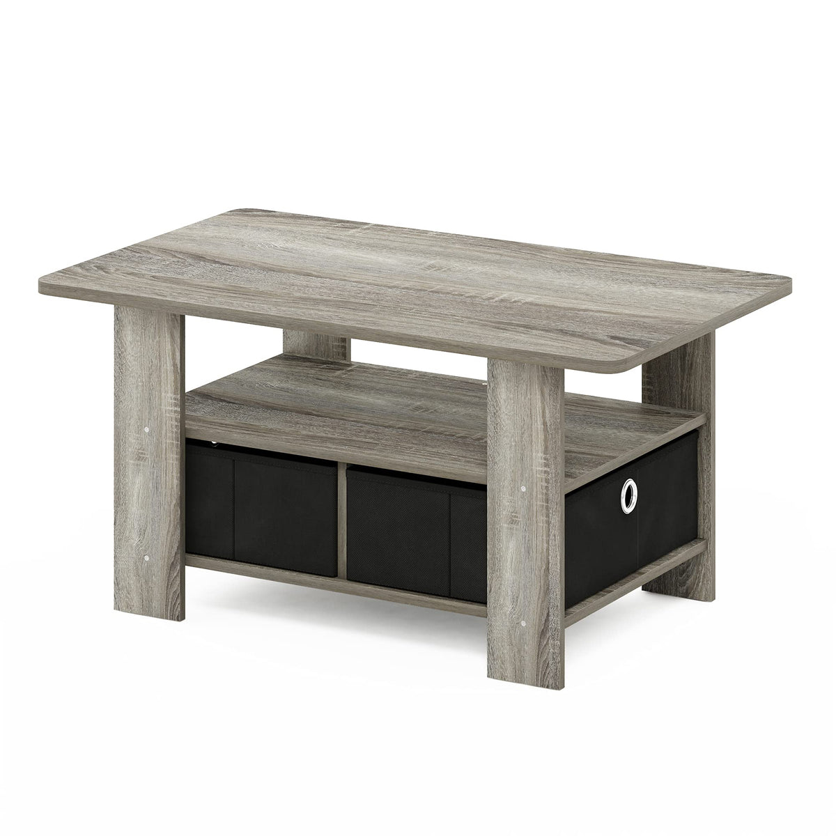 Furinno Andrey Coffee Table with Bin Drawer, French Oak Grey/Black