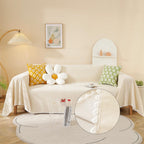 Handontime Beige Couch Covers For 3 Cushion Couch Sofa Cute Sofa Covers With White Daisy Lace Pet Couch Protector Thick Chenille Couch Cover For Dogs Sectional Sofa L Shape Futon Couch, 71' X134'