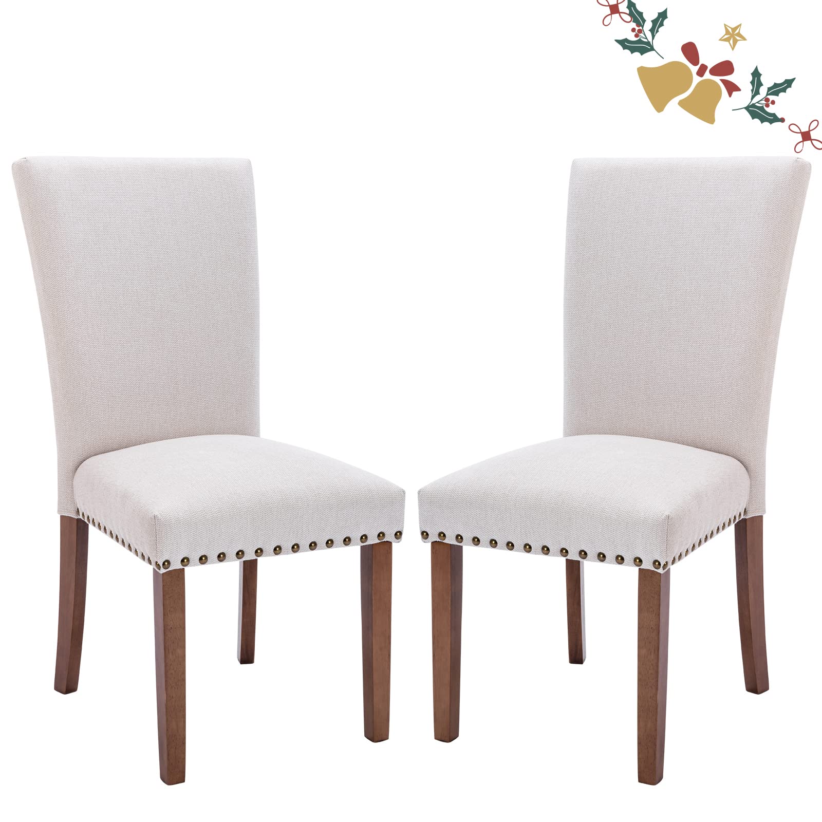 Parsons Dining Chairs Set of 4, Upholstered Nailhead Dining Room Kitchen Side Chair with Thick Cushions and Wood Legs, Dark Grey