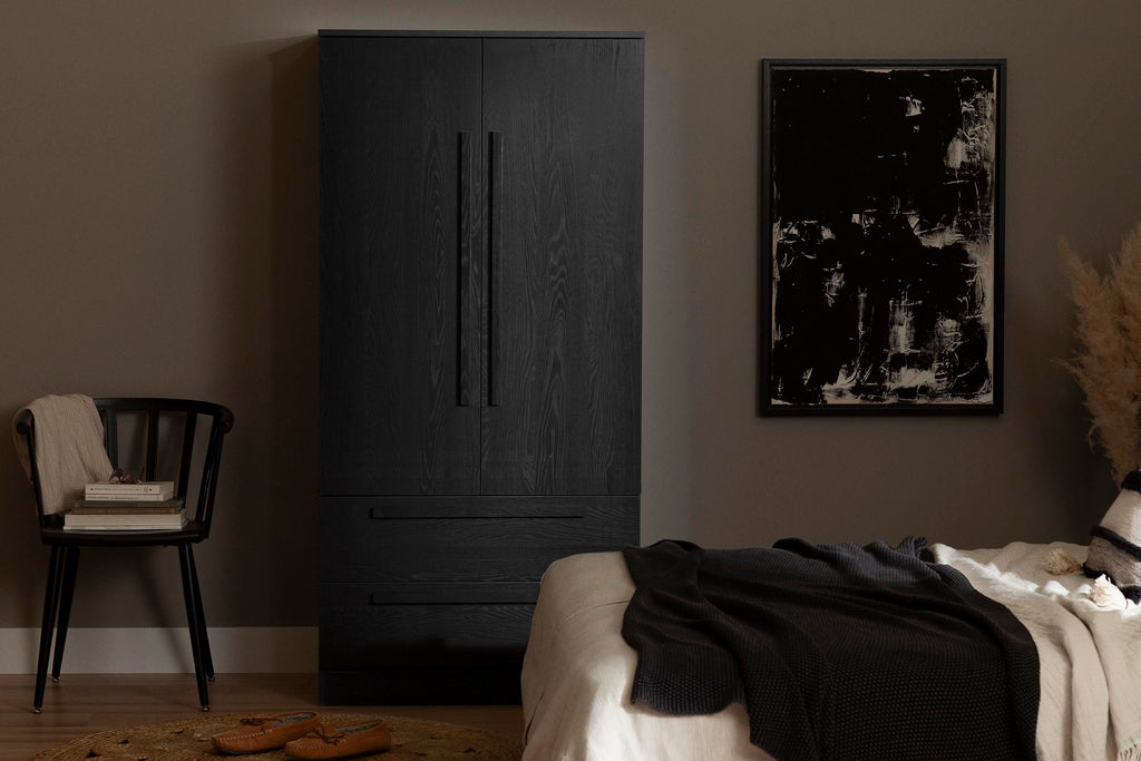 South Shore Furniture Acapella Wardrobe Armoire with Doors and Drawers, Black Oak
