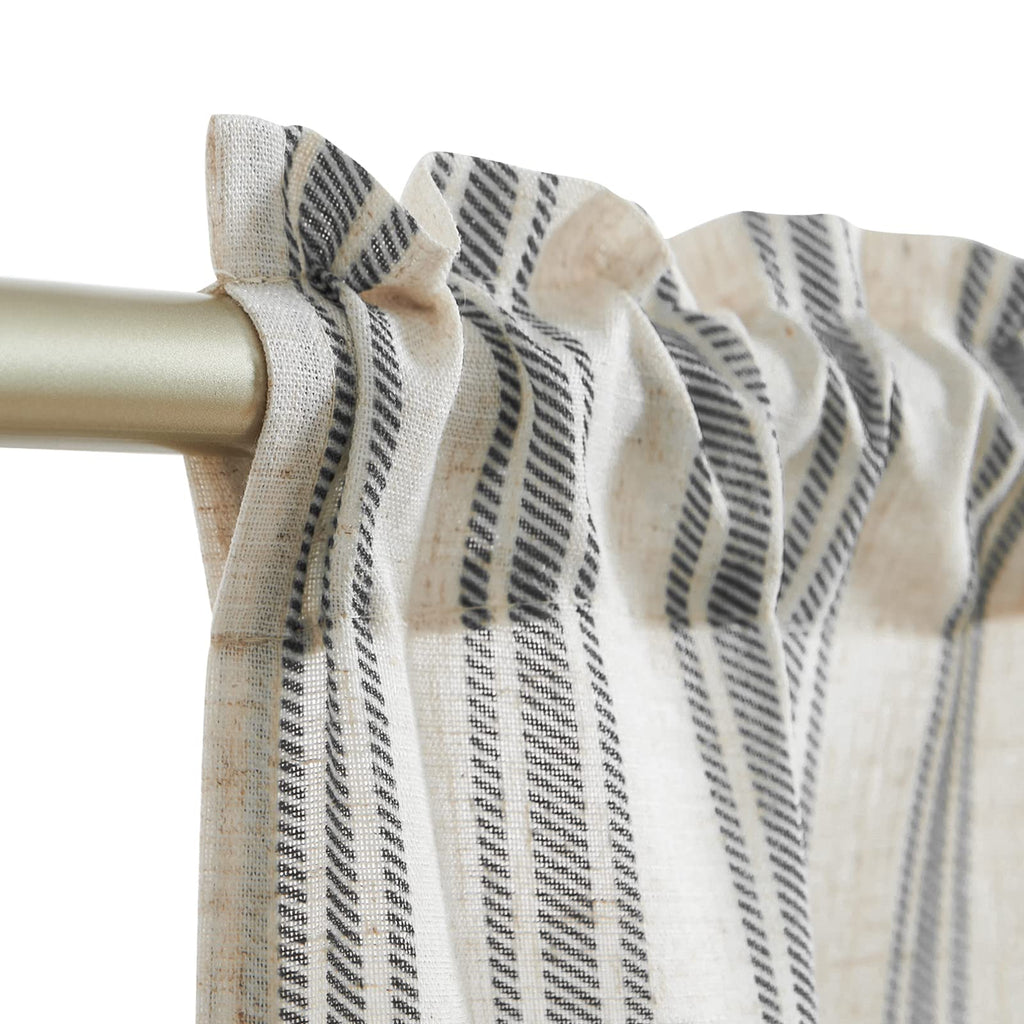 Jinchan Linen Kitchen Curtains Striped Tier Curtains 24 Inch Cafe Curtains Farmhouse Small Curtains Balanced Stripe Half Window Curtains Light Filtering For Bathroom Laundry 2 Panels Black On Beige