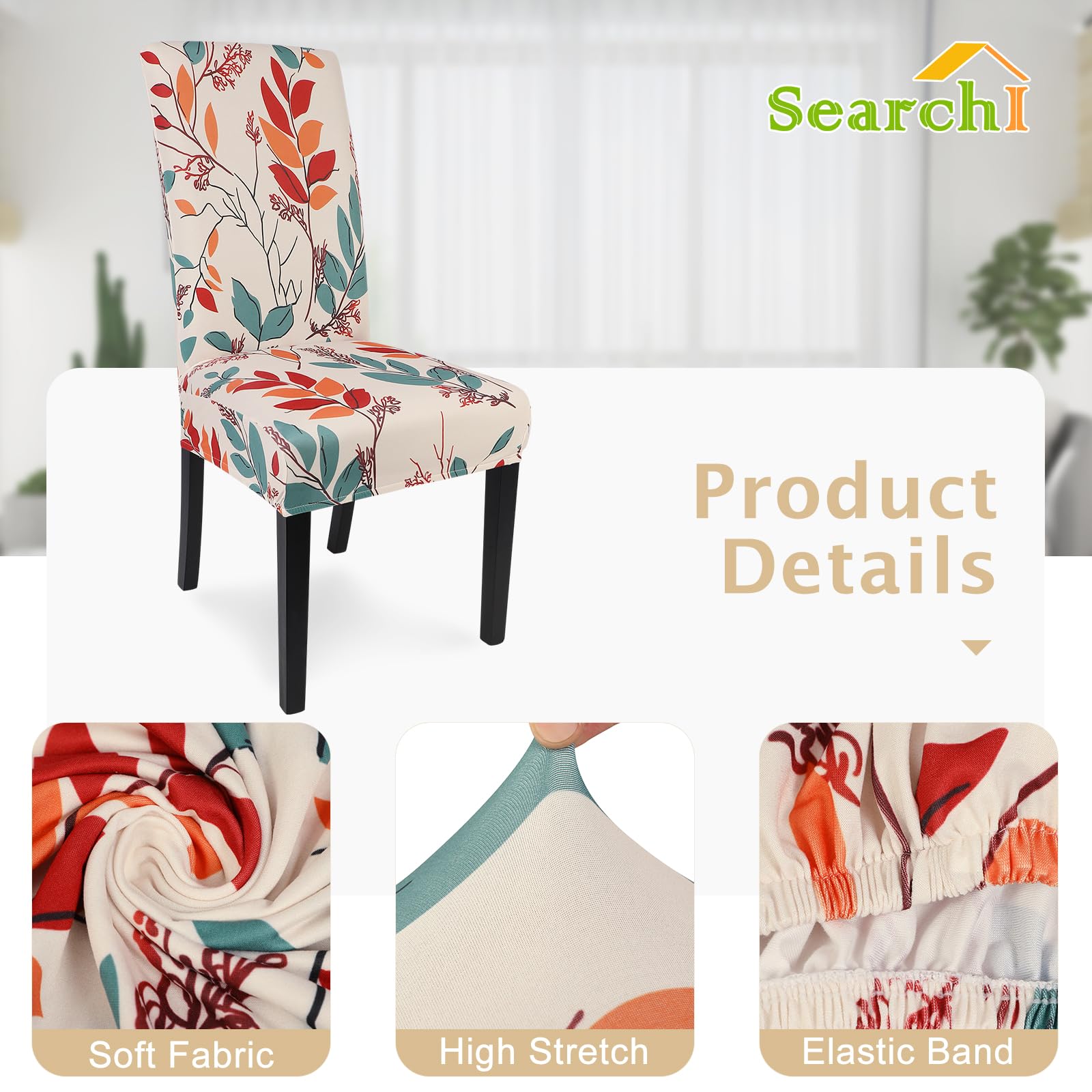 Searchi Printed Dining Room Chair Covers Set Of 6, Stretch Kitchen Chair Covers Washable Parsons Chair Slipcover Removable Dining Chair Protectors For Hotel,Ceremony(Floral Pattern1)