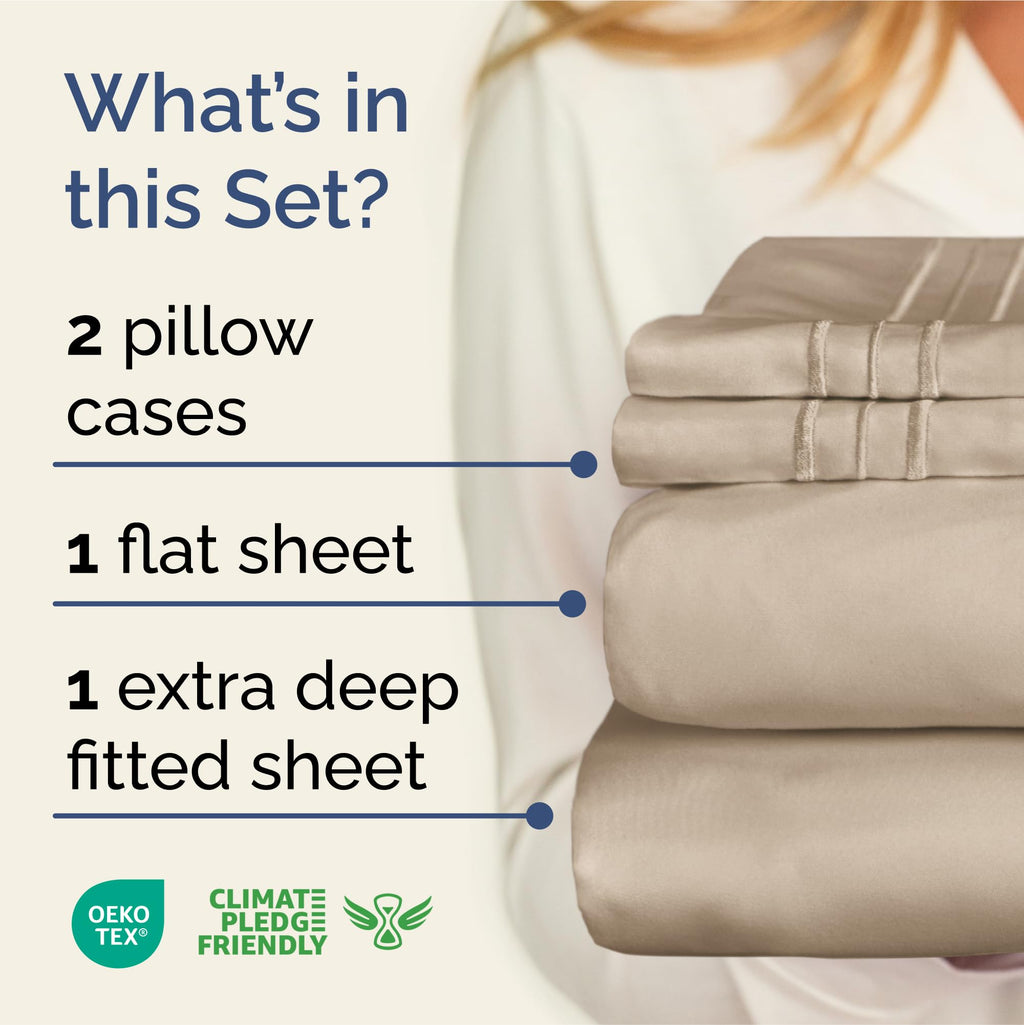 Extra Deep Pocket Cal King Sheets - 4 Piece Breathable & Cooling Bed Sheets - Hotel Luxury Bed Sheet Set - Soft, Wrinkle Free & Comfy - Easily Fits Extra Deep Mattresses - Deep Pocket Cream Sheets Set