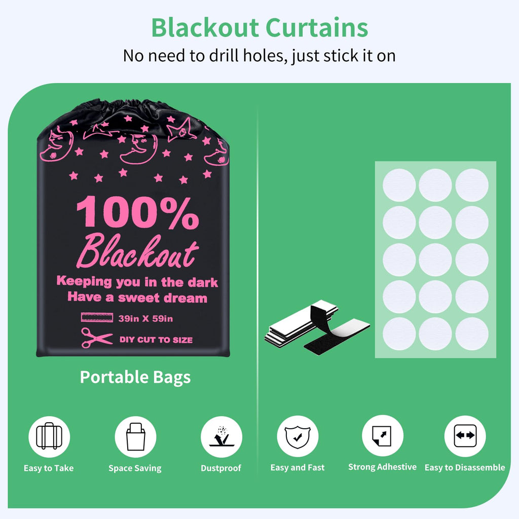 Boxelfos 100% Blackout Blind Curtains Window Cove (39''X 59'')[Diy Cut To Any Size Or Shape] [Hook & Loop Tabs][ Portable Bags F