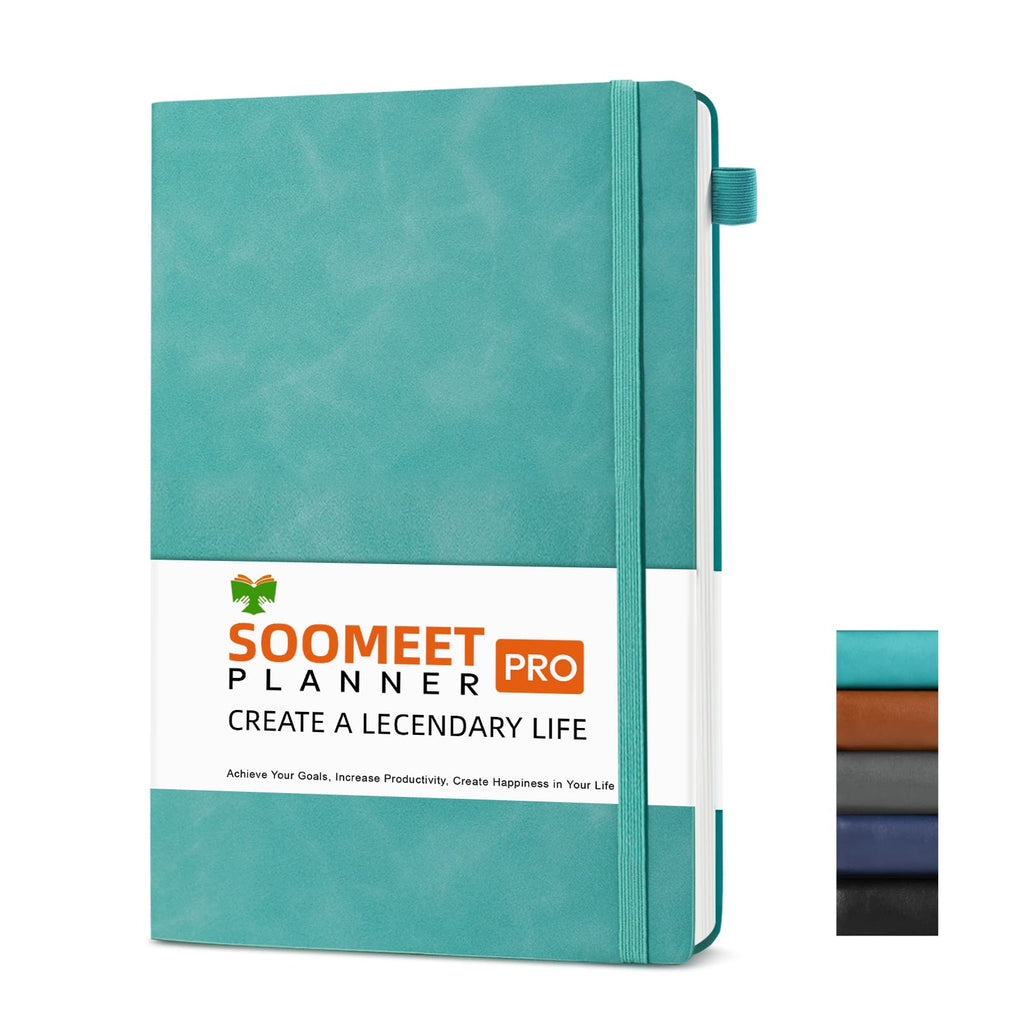 Soomeet Hardcover Journals 200 Pages, Leather Lined Journal Notebooks, A5 College Ruled Thick Classic With Pen Loop Notebook Jou