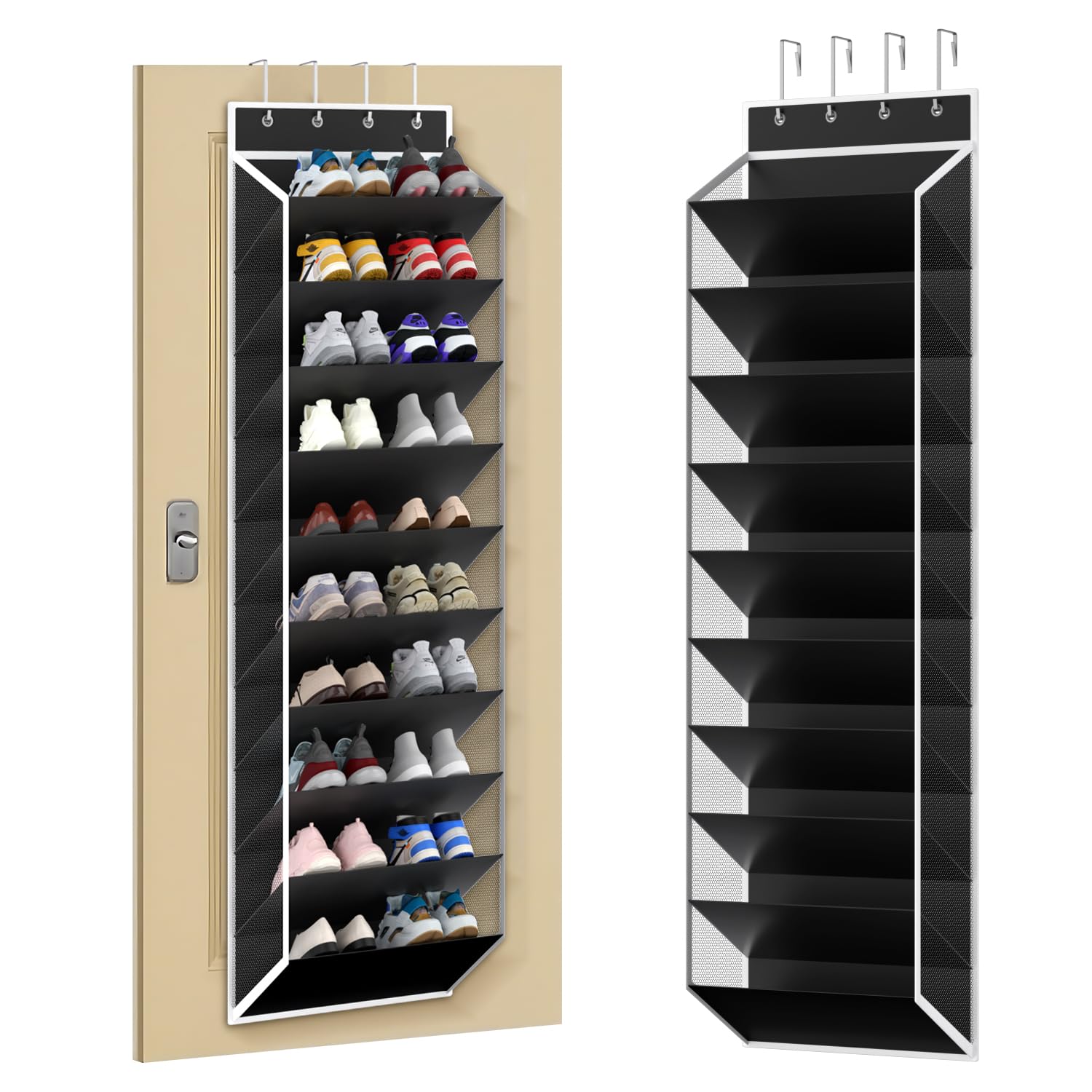 KEEPJOY 10 Tiers Mesh Over Door Shoe Organizer Storage, Hanging Shoe Holder for Door with Large Deep Pockets, Fit 20-30 Pairs Sh