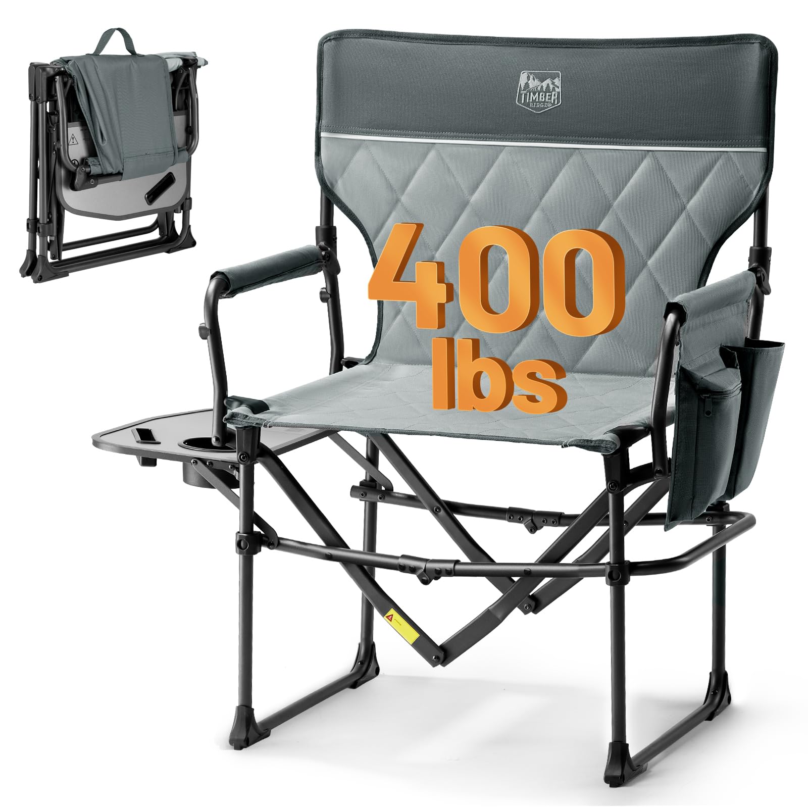 Timber Ridge Aluminum Camping Directors Chair with Side Table Pocket, Portable Folding Heavy Duty Lawn Chair for Fishing Trip Pi