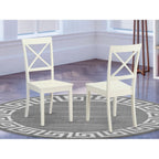 East West Furniture BOC-WHI-W Boston Dining Room Chairs - Cross Back Solid Wood Seat Chairs, Set of 2, Linen White