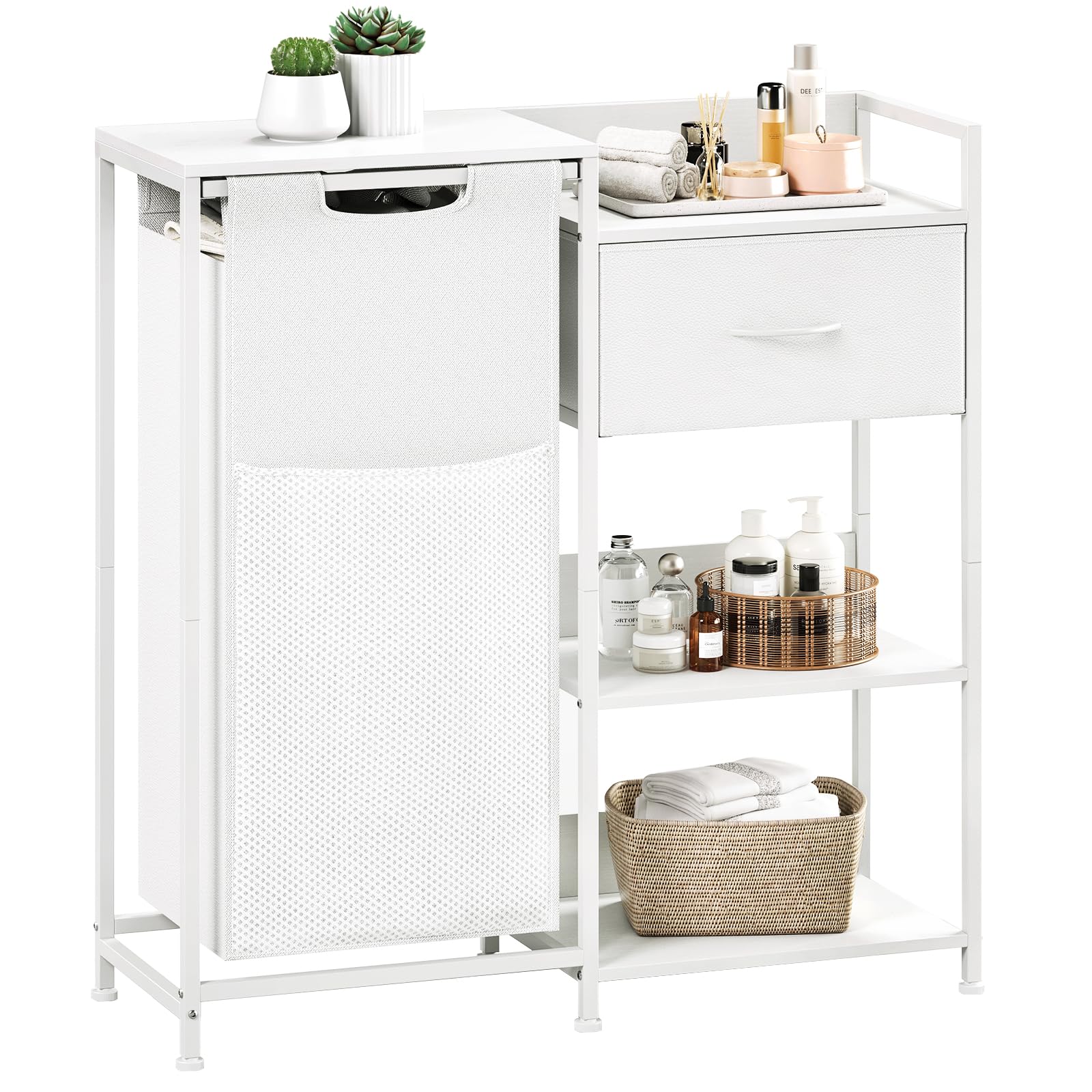 Somdot Laundry Hamper with Fabric Drawer and Shelves, Laundry Basket Sorter with 15.8 Gallons (60L) Pull-Out and Removable Bag, 