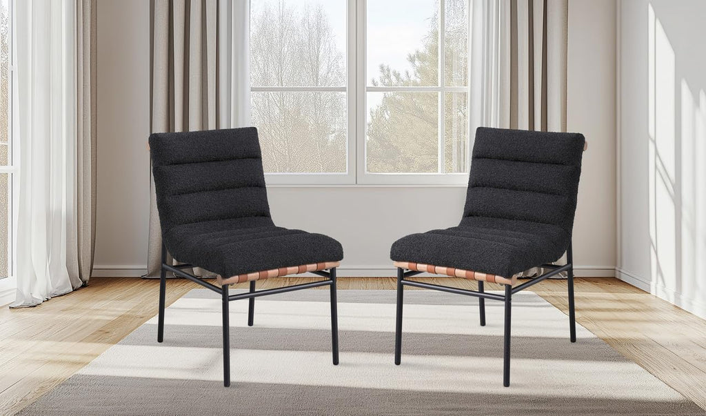 LILOLA LIVING Lahni Black Boucle Fabric Set of 2 Dining Chair with Black Iron Legs