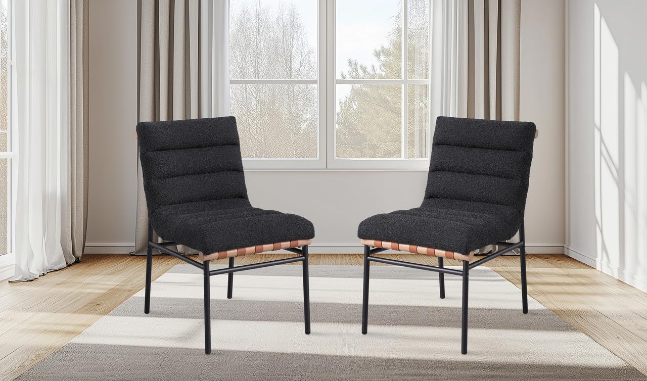 LILOLA LIVING Lahni Dark Gray Boucle Fabric Set of 2 Dining Chair with Black Iron Legs