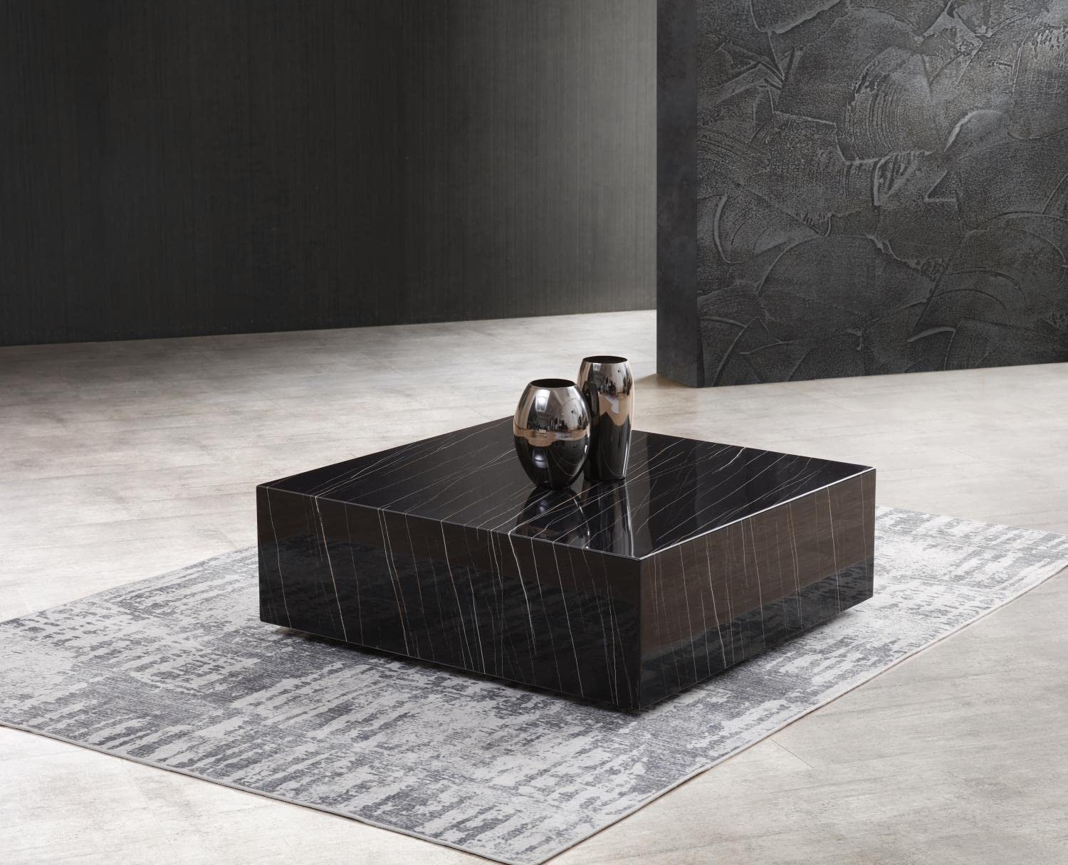 Whiteline Imports Cube Square Coffee Table in High Gloss Black or White Marble with Casters