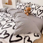 Clothknow Black White Comforter Set Full 3Pcs Shaped Bedding Comforter Sets Kawaii Love Comforter Full Size Black White Comforte