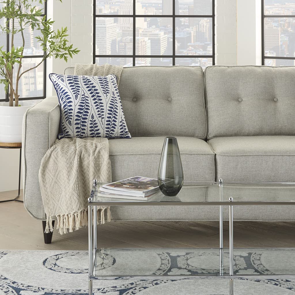 HomeRoots 100% Cotton Duck Blue and Ivory Bohemian Leaves Throw Pillow