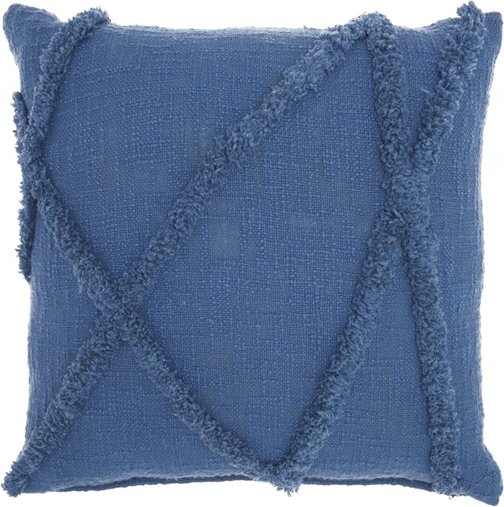 HomeRoots 100% Cotton Boho Chic Blue Textured Lines Throw Pillow