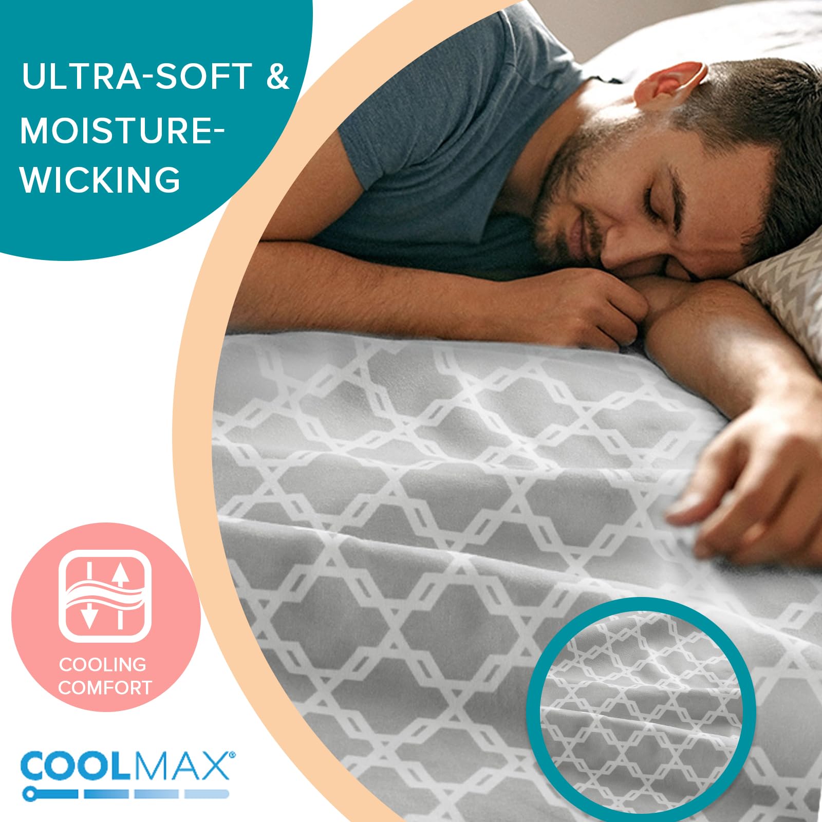 Comfort Spaces Coolmax Moisture Wicking Sheet Set Soft, Fade Resistant, All Elastic Deep Pocket Fits Up To 16' Mattress - Warm Weather Cooling Sheets For Night Sweats, Full, Charcoal, 4 Piece