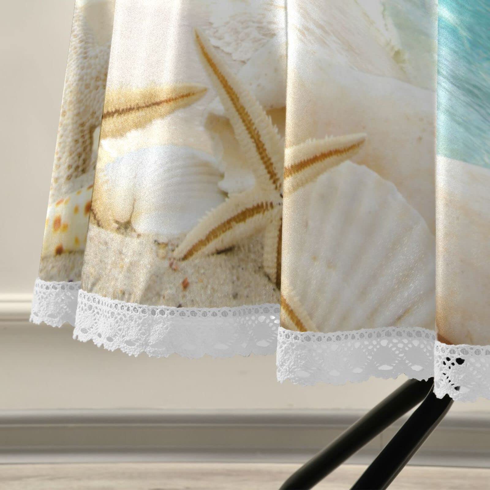 Qilmy Summer Beach Starfish Outdoor Tablecloth 60 Inch Waterproof Round Tablecloth With Umbrella Hole And Zipper For Backyard Pa