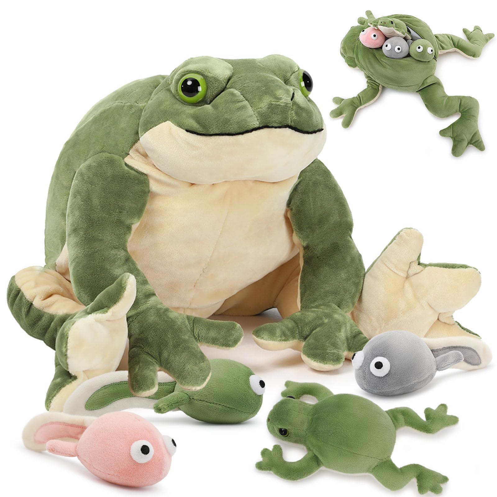 Tezituor Giant Realistic Frog Stuffed Animal Plush Toy, 20.5    Large Mommy Frog with 4 Babies Pillow Gifts for Boys Girls