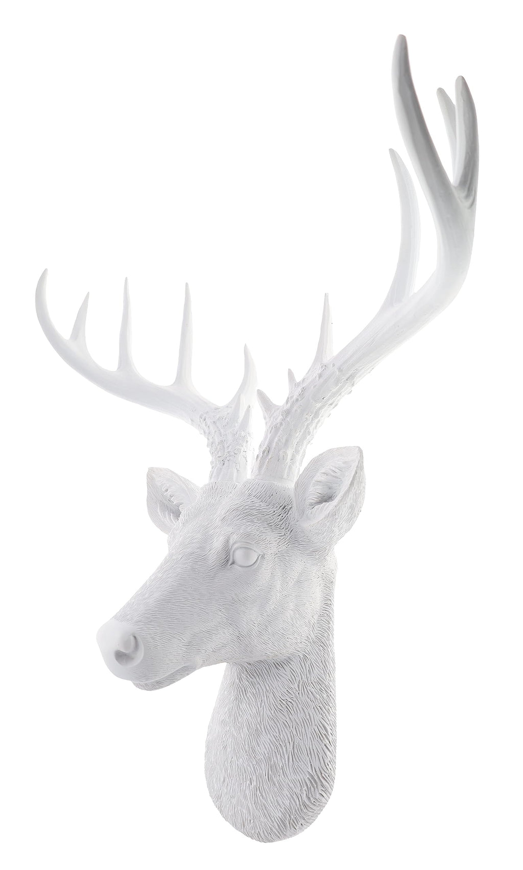 Top Brass 12 1/2'' Faux White Deer Head/White Antlers Wall Decor - Modern Minimalism Taxidermy Art Sculpture