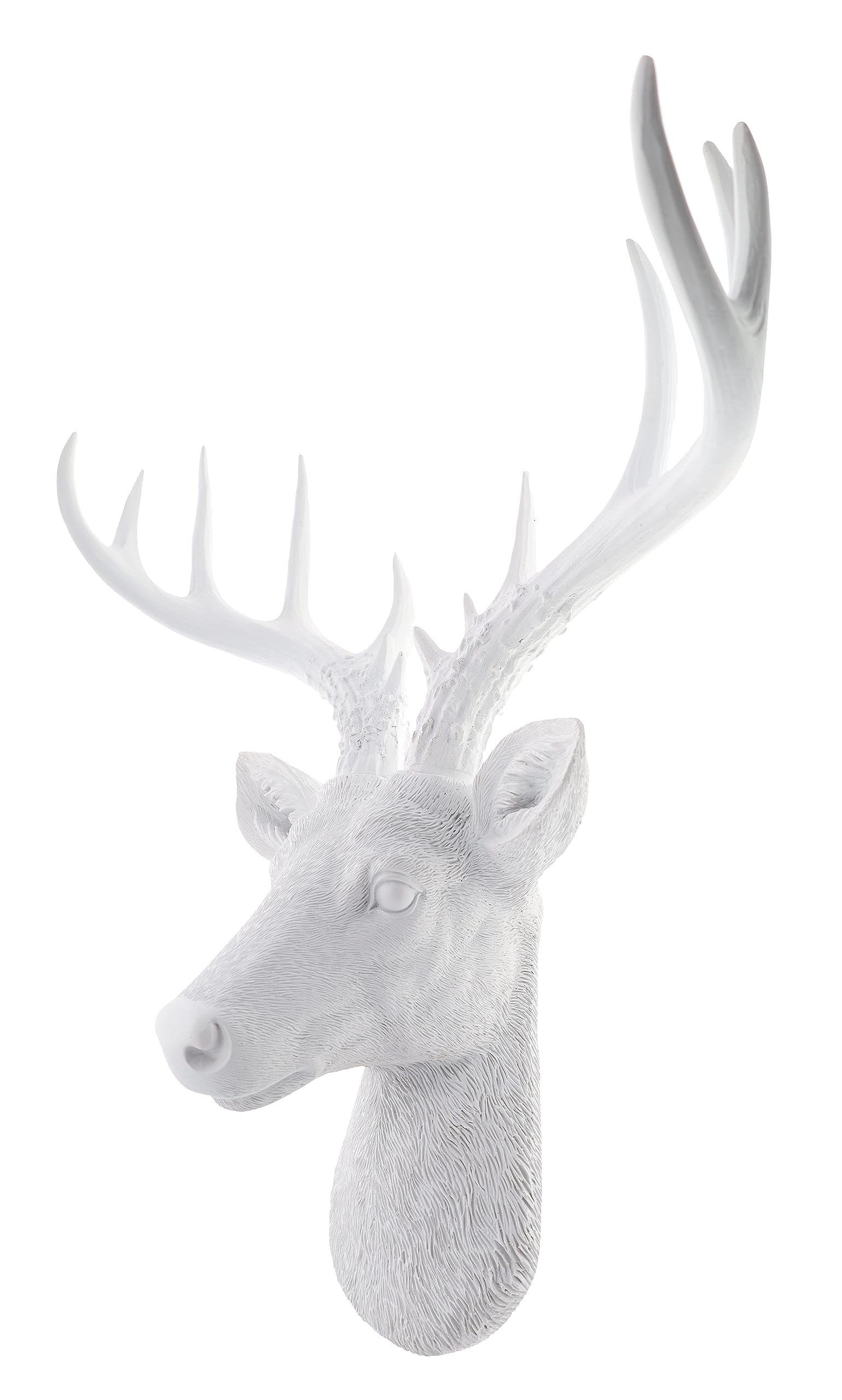 Top Brass 12 1/2'' Faux White Deer Head/White Antlers Wall Decor - Modern Minimalism Taxidermy Art Sculpture