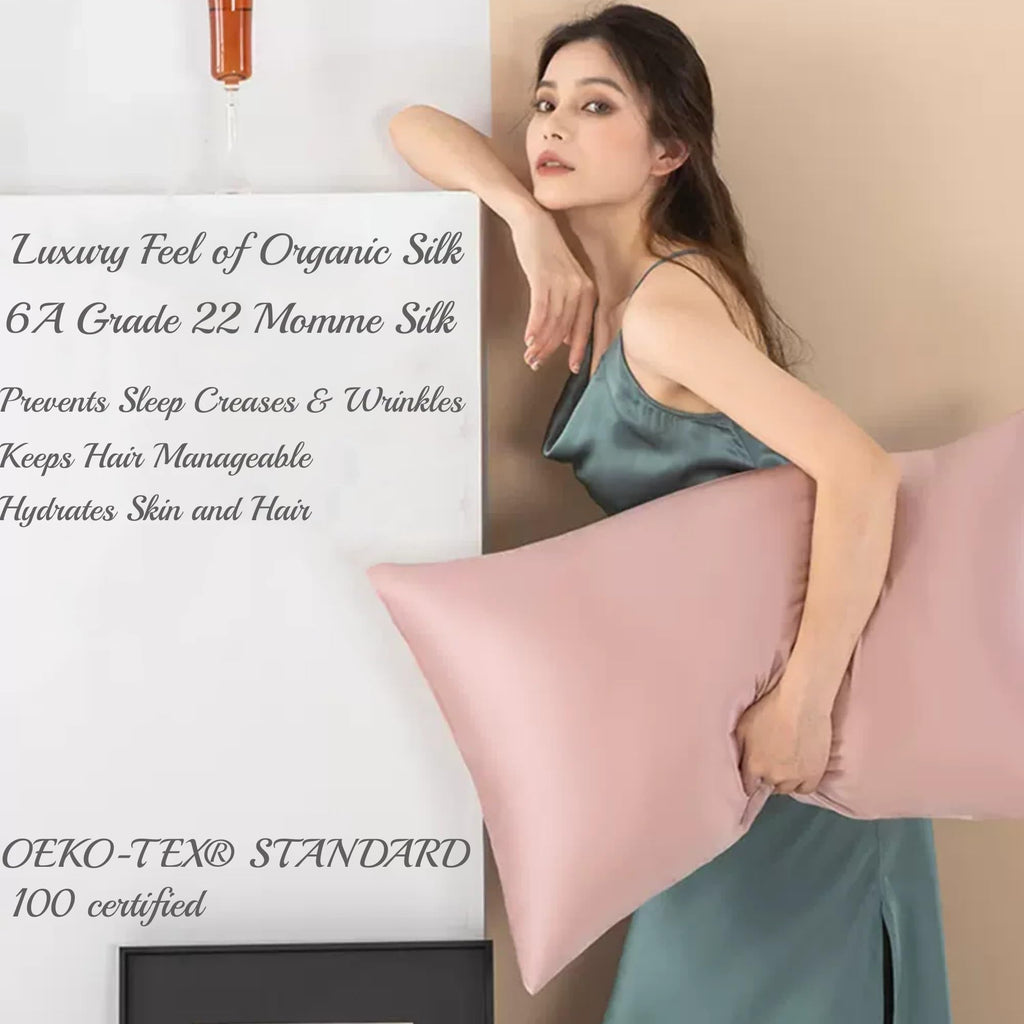 100% Mulberry Silk Pillow Cases With Zipper Made In Usa, 22 Momme Organic Silk Pillowcase For Hair And Skin, Washable, Anti Acne