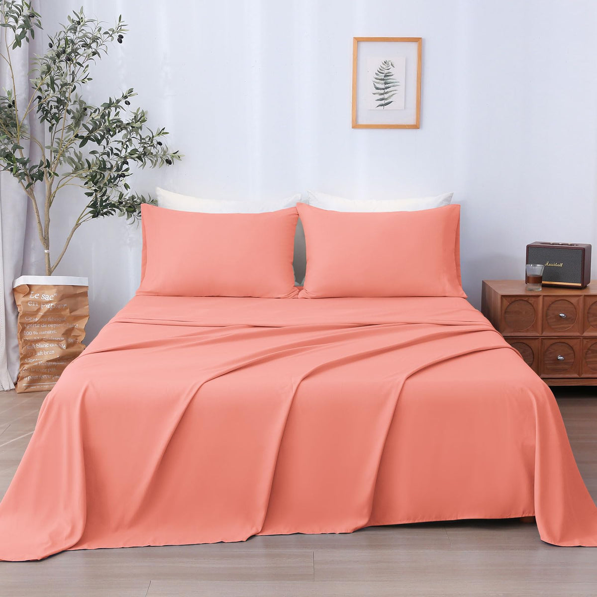Lonava Twin Sheet Set 3 Pieces,Peachy Coral Ultra Soft & Breathable Microbifer Sheets, 1600 Thread Count Hotel Luxury Oeko-Tex B