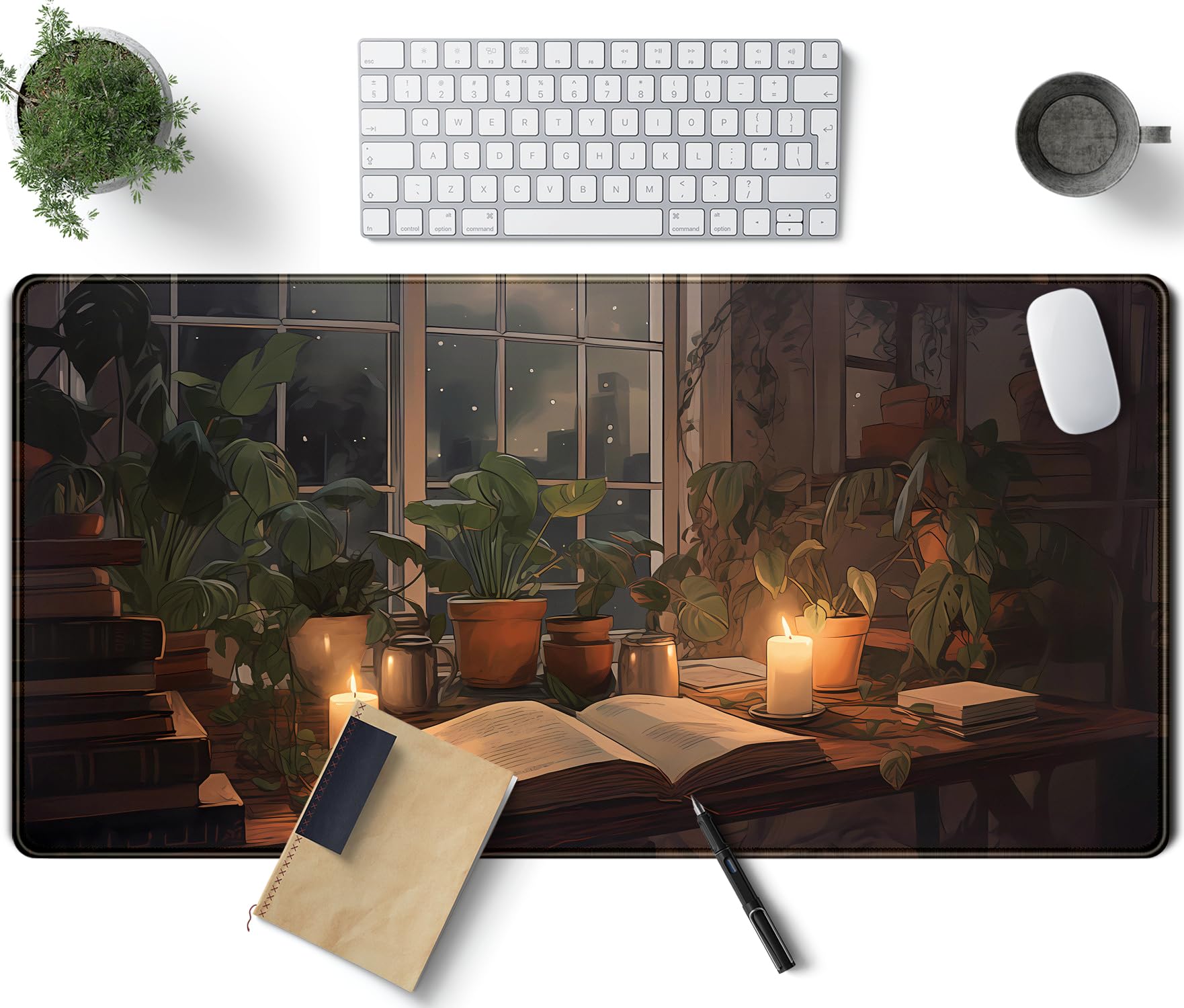 Cute Book Lover Desk Mat Dark Academia Mouse Pad Xxl Large Extended Mousepad Gaming Desk Pad With Stitched Edges, Cozy Lofi Desk