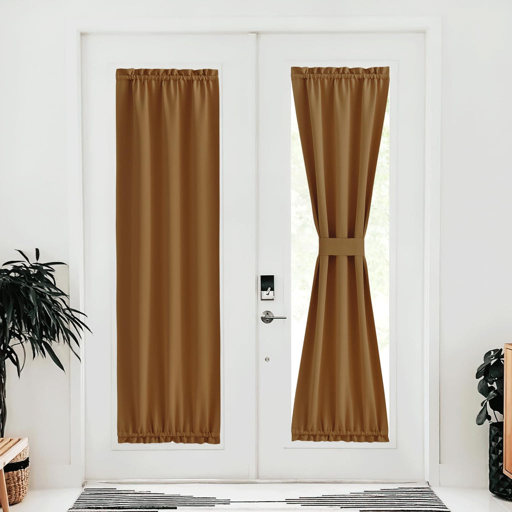 Nicetown Blackout Door Curtains, Thermal Insulated Elegance French Door Curtains For Privacy, Door Panels, Room Darkening Door Window Covering For Doorway, Gold Brown, 25' W X 80' L, 1 Panel