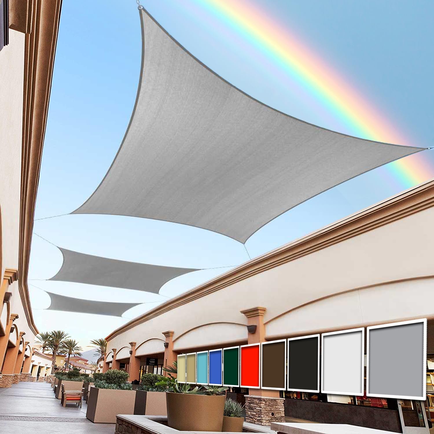 Royal Shade 14' X 14' Grey Square Sun Shade Sail Rs-Slr, Upf50+ 95% Uv Blockage, 200Gsm Commercial Standard Heavy Duty, Water &