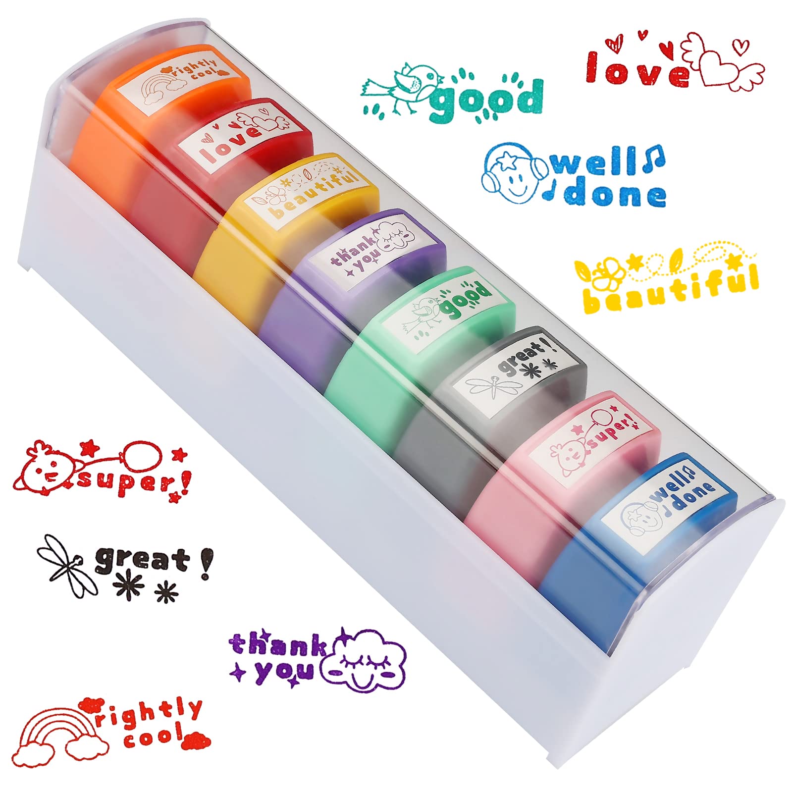 Tmtains 8Pcs Teacher Stamps For Grading Classroom Teacher Supplies Self-Inking Motivational Encouraging Comments Colorful Stamp