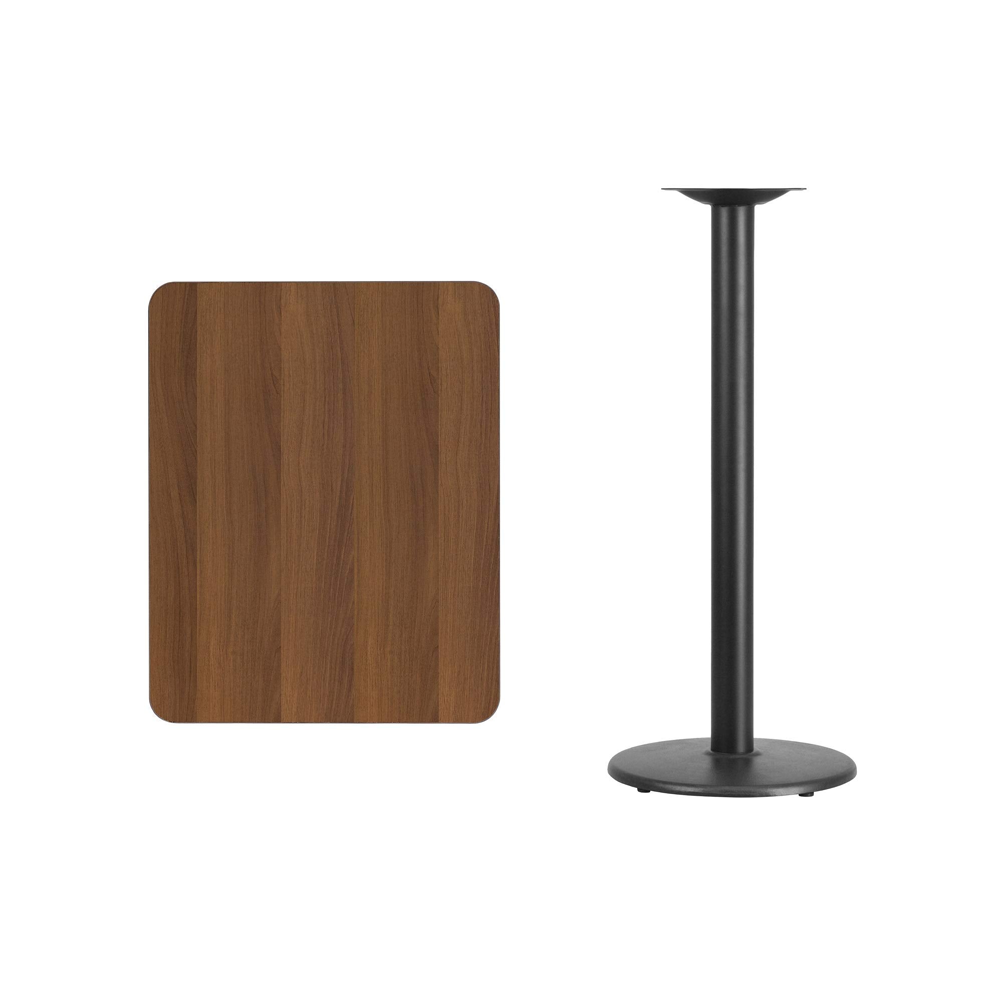 Flash Furniture Stiles 24'' x 30'' Rectangular Walnut Laminate Table Top with 18'' Round Bar Height Table Base