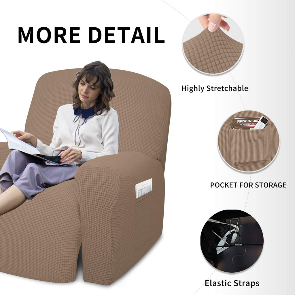 Easy-Going 4 Pieces Oversized Recliner Stretch Sofa Slipcover Sofa Cover Furniture Protector Couch Soft With Elastic Bottom Polyester Spandex Jacquard Fabric Small Checks Camel