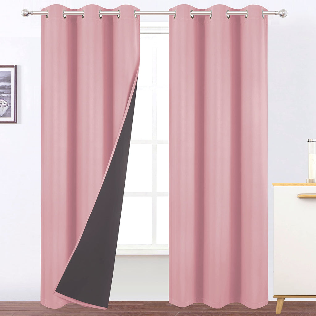LEMOMO 100% Blackout Curtains 40 x 84 Inch/Pink Curtains 2 Panels with Black Lining Room Darkening Thermal Insulated Bedroom Cur
