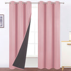 LEMOMO 100% Blackout Curtains 40 x 84 Inch/Pink Curtains 2 Panels with Black Lining Room Darkening Thermal Insulated Bedroom Cur
