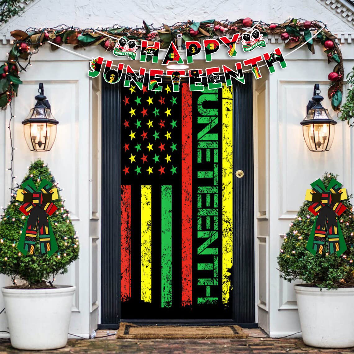 Large Kwanza Wreath Bow June 19Th 1865 Freedom Day Strips Burlap Bow For Wreaths, Africa American Independence Day Tree Topper B