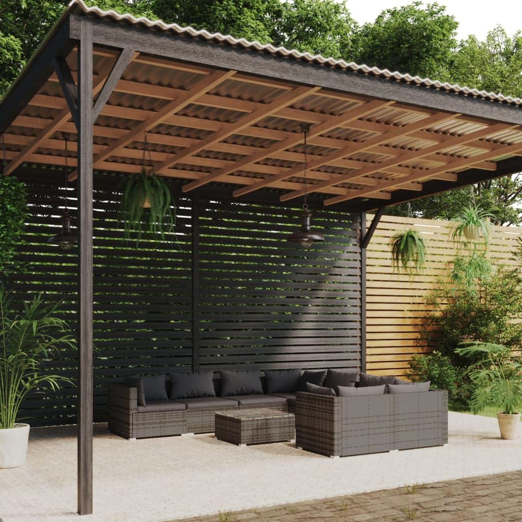 vidaXL 9-Piece Outdoor Garden Lounge Set with Cushions - Gray Poly Rattan - Weather-Resistant, Modular Design, Comfortable Cushions, Strong Frame