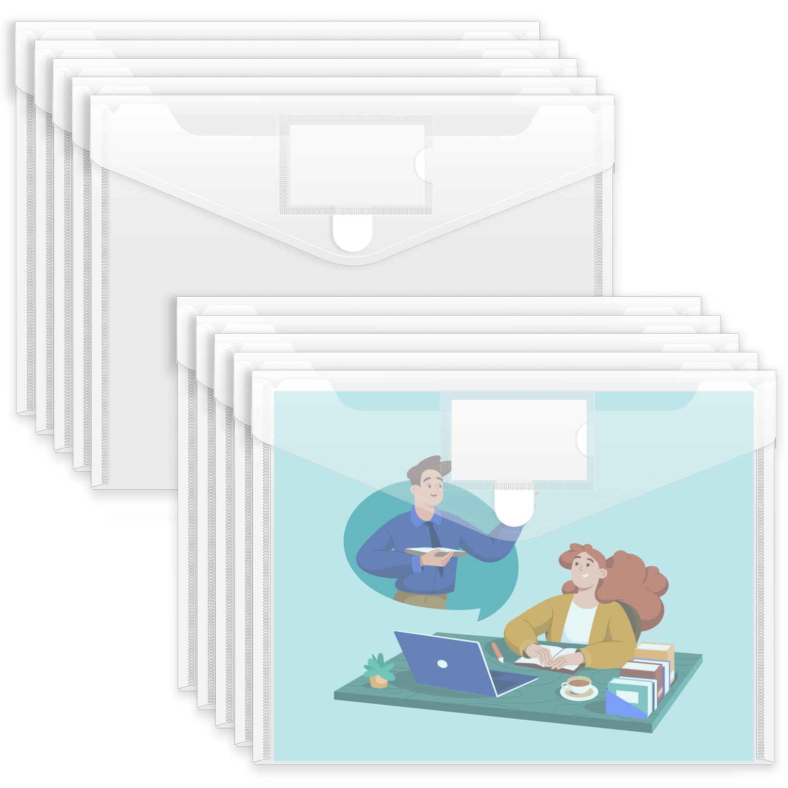Sooez 10 Pack Plastic Envelopes File Folders, Clear Folder For Document Us Letter A4 Size Poly Envelopes With Label Pockets For