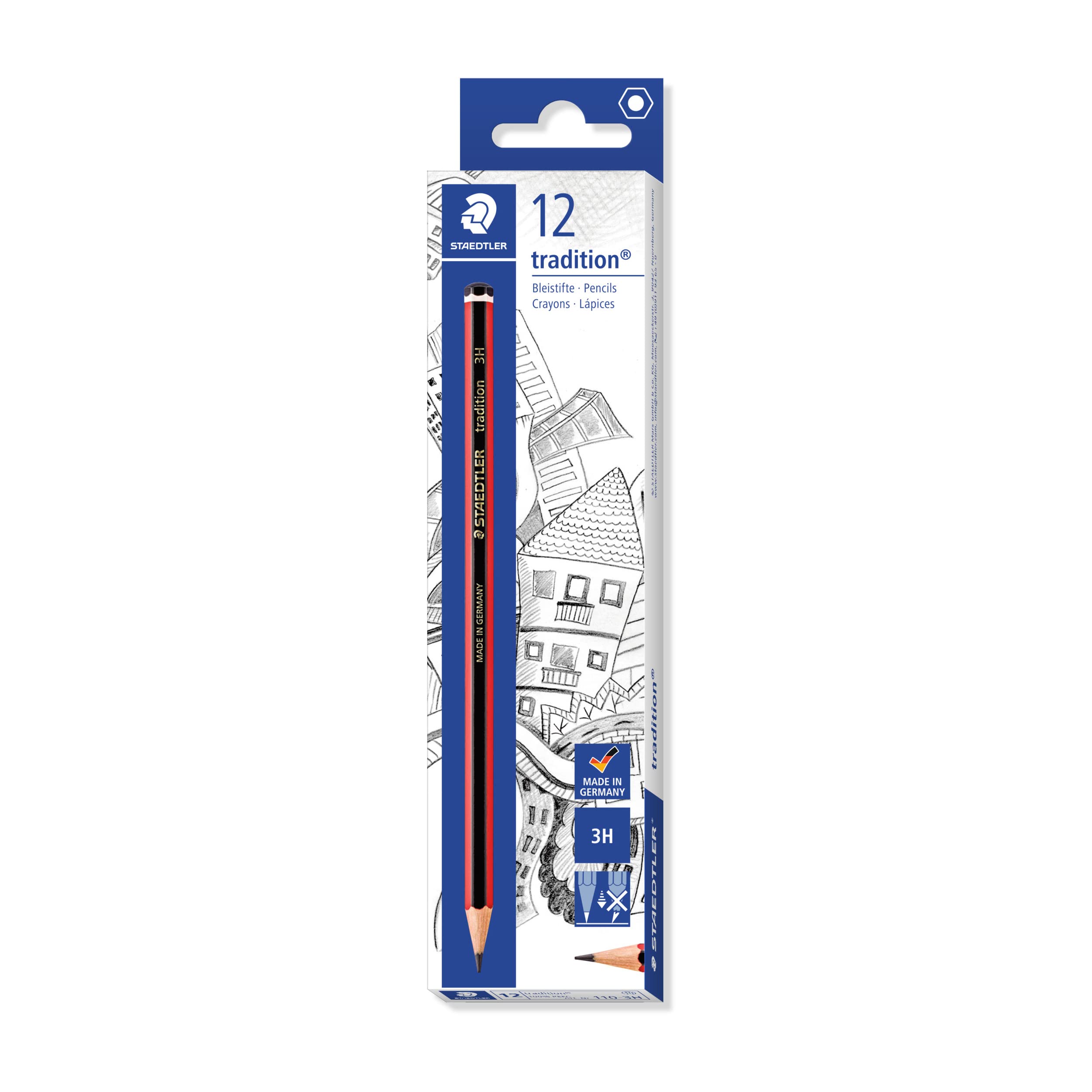 Staedtler 110-3H Tradition Graphite Pencil For Drawing & Sketching - 3H (Box Of 12), Black
