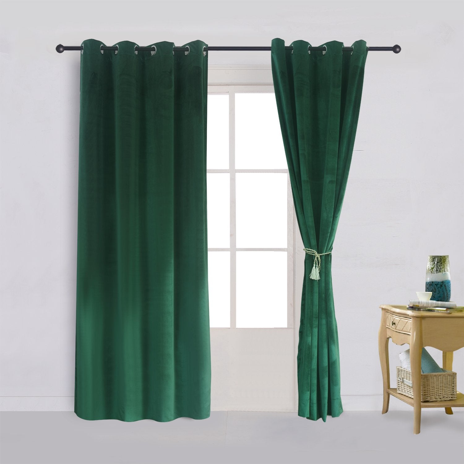 Super Soft Signature Velvet Curtains Set Of 2 Smoky Dark-Green Classic Blackout Panels Home Theater Grommet Drapes Eyelet 52Wx12