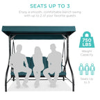 Best Choice Products 3-Seat Outdoor Large Converting Canopy Swing Glider, Patio Hammock Lounge Chair For Porch, Backyard W/Flatbed, Adjustable Shade, Removable Cushions - Peacock