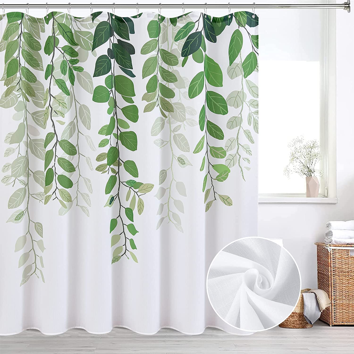 Boodii Green Leaves Shower Curtains 72X78 Inches For Bathroom Watercolor Fren Eucalyptus Shower Curtain Set Vine Botanical Garde