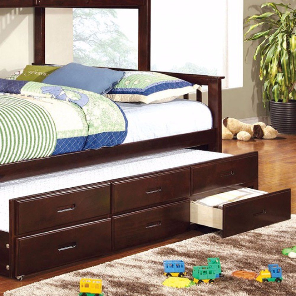 Benjara Benzara Wooden Trundle With Caster And Drawer, Brown, Twin Xl,