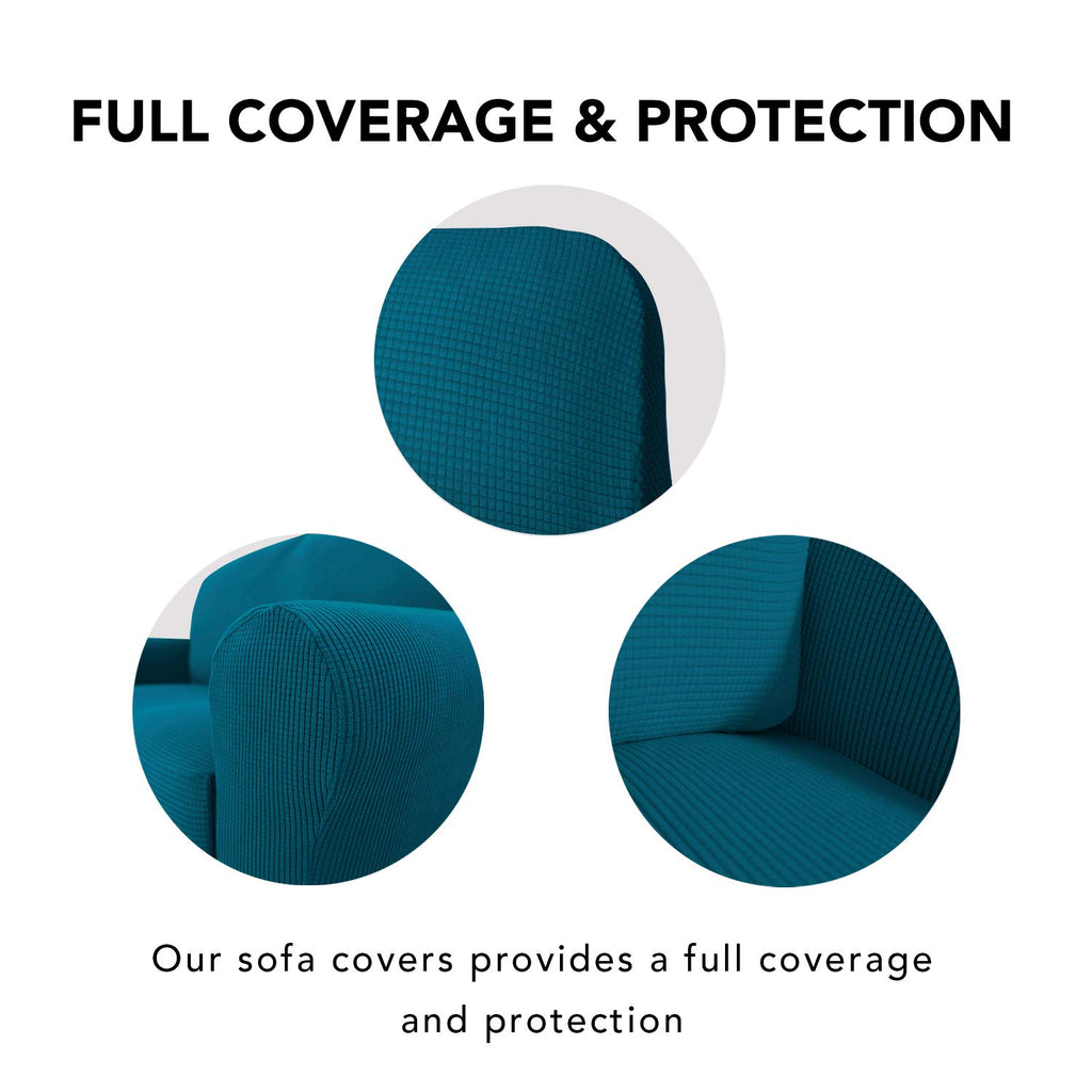Purefit Stretch Loveseat Sofa Slipcover – Spandex Jacquard Non Slip Soft Couch Sofa Cover, Washable Furniture Protector With Non Skid Foam And Elastic Bottom For Kids (Loveseat, Peacock Blue)