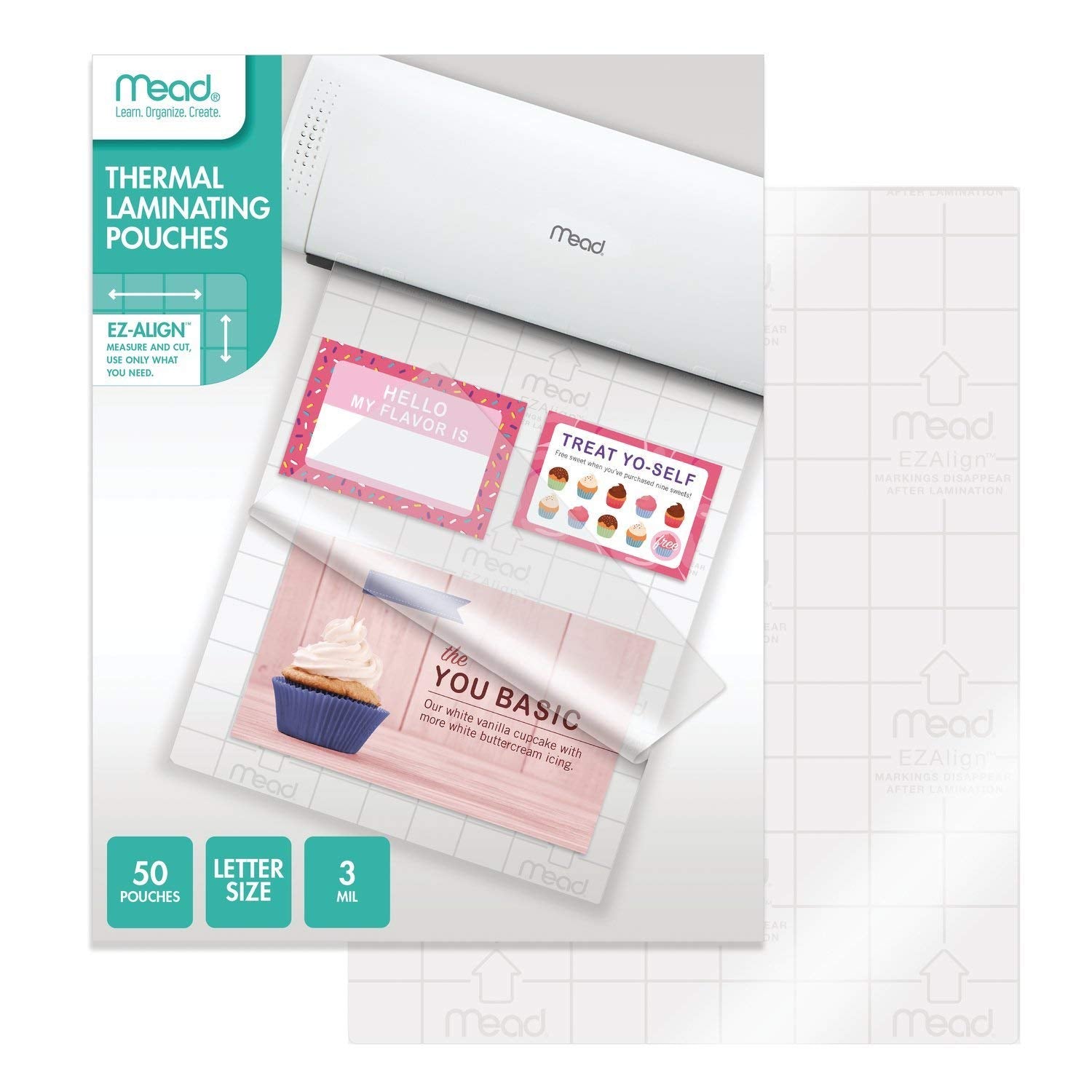 Mead Thermal Laminating Sheets / Pouches, 3 Mil Letter Size With Ezalign Grid, 50 Pack (39028)