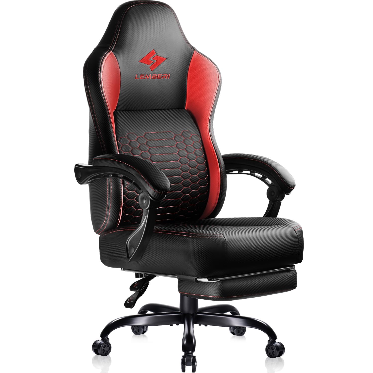 Lemberi Big And Tall Gaming Chair 400Lb Weight Capacity,Gamer Chairs For Adults,Video Game Chair Wth Footrest,Racing Style Computer Gamer Chair With Headrest And Lumbar Support (Red)