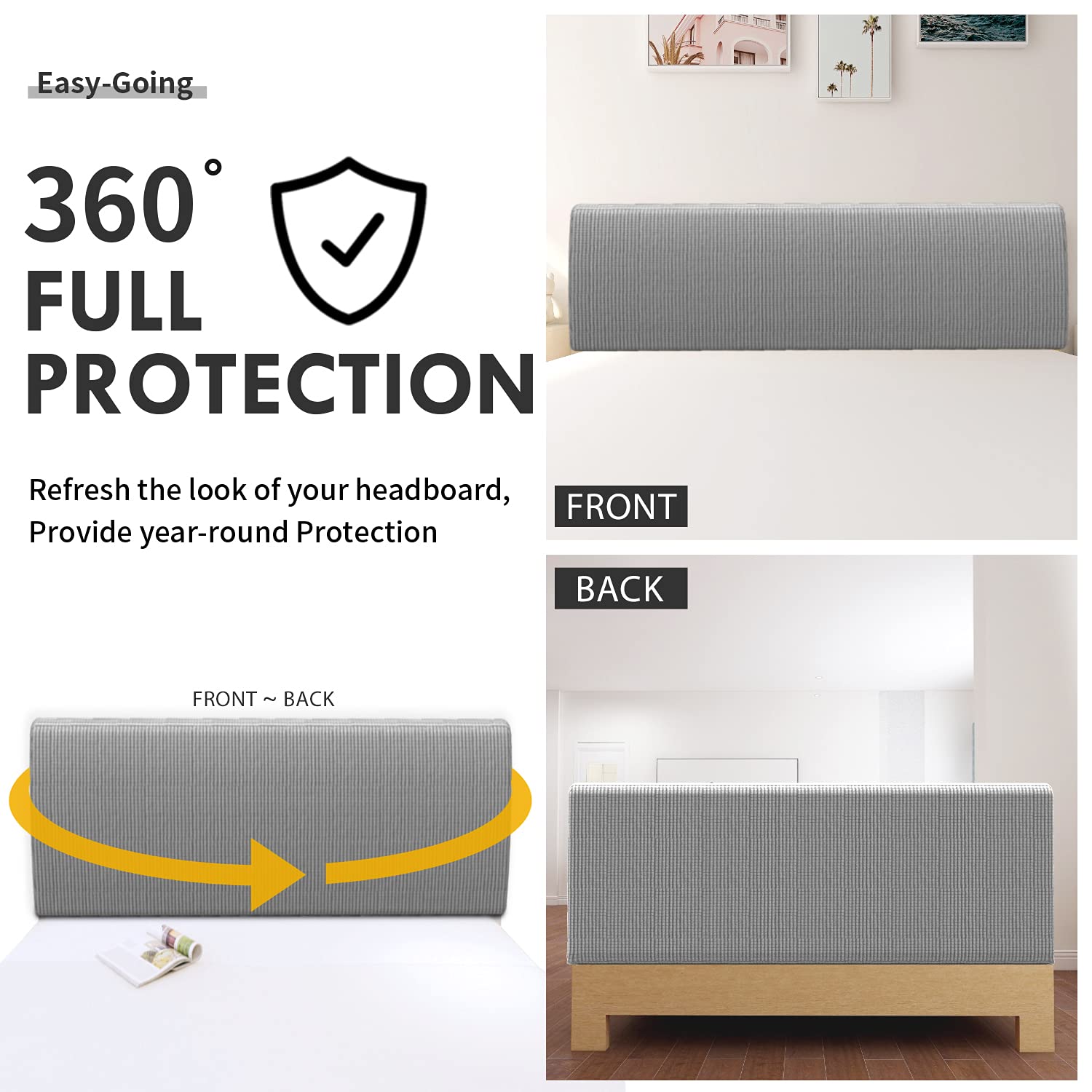 Easy-Going Stretch Bed Headboard Cover,Small Square Jacquard Headboard Slipcover, Dustproof Bed Head Cover For Bedroom (Full,Lig